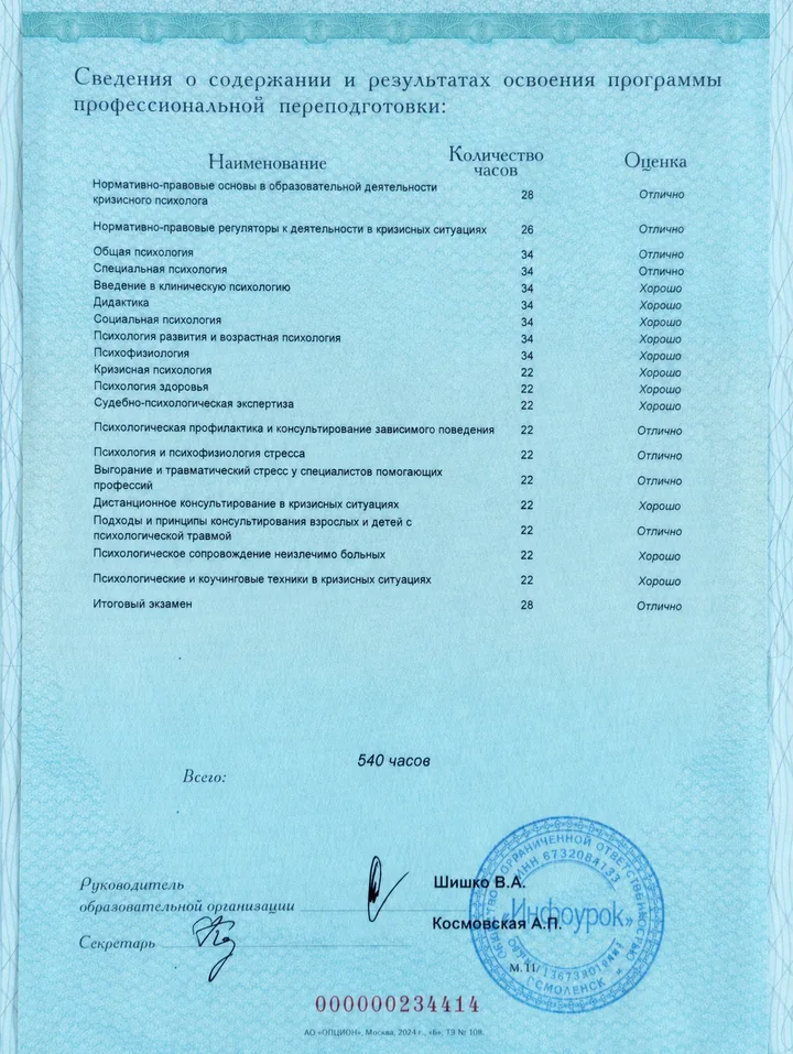 Приложение к диплому Аделины Гребневой